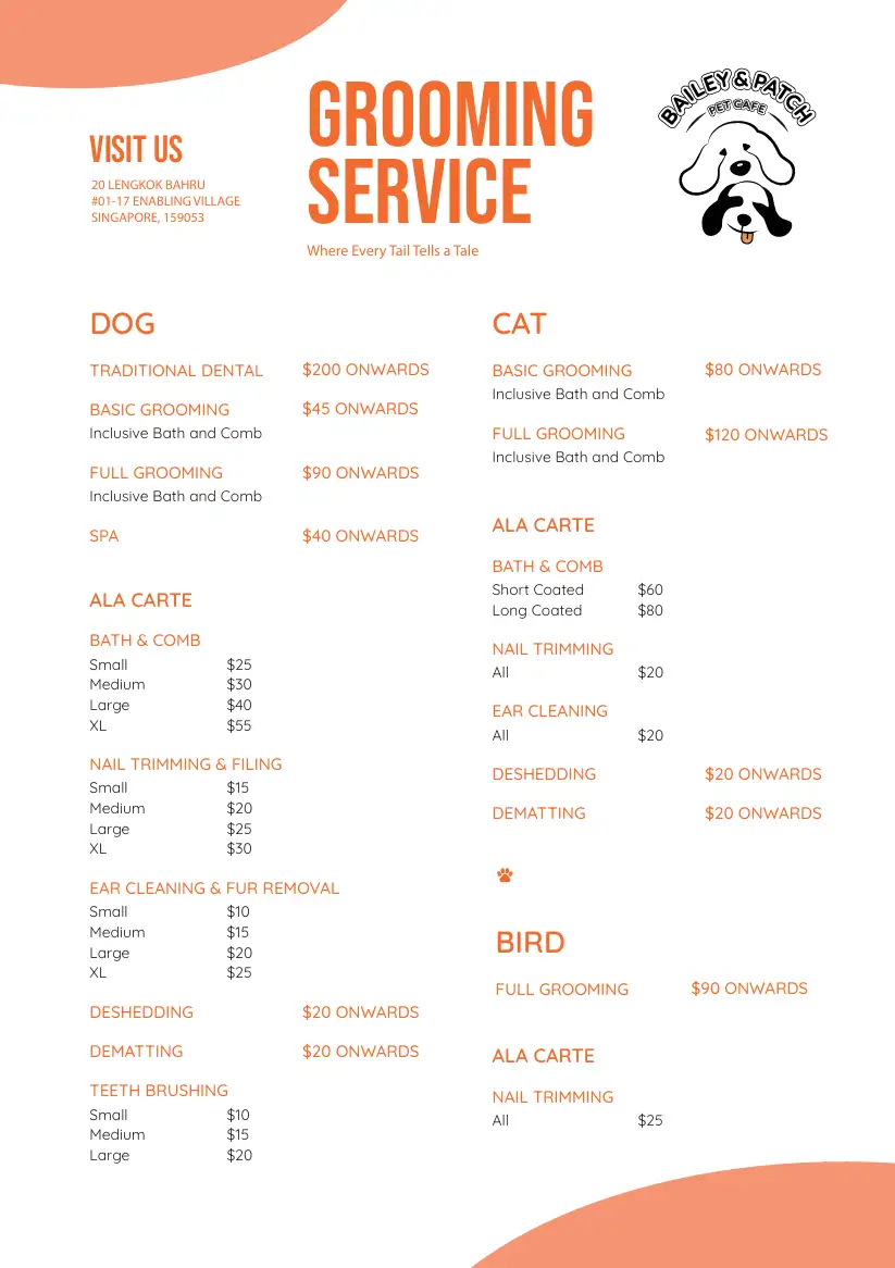 Grooming Menu