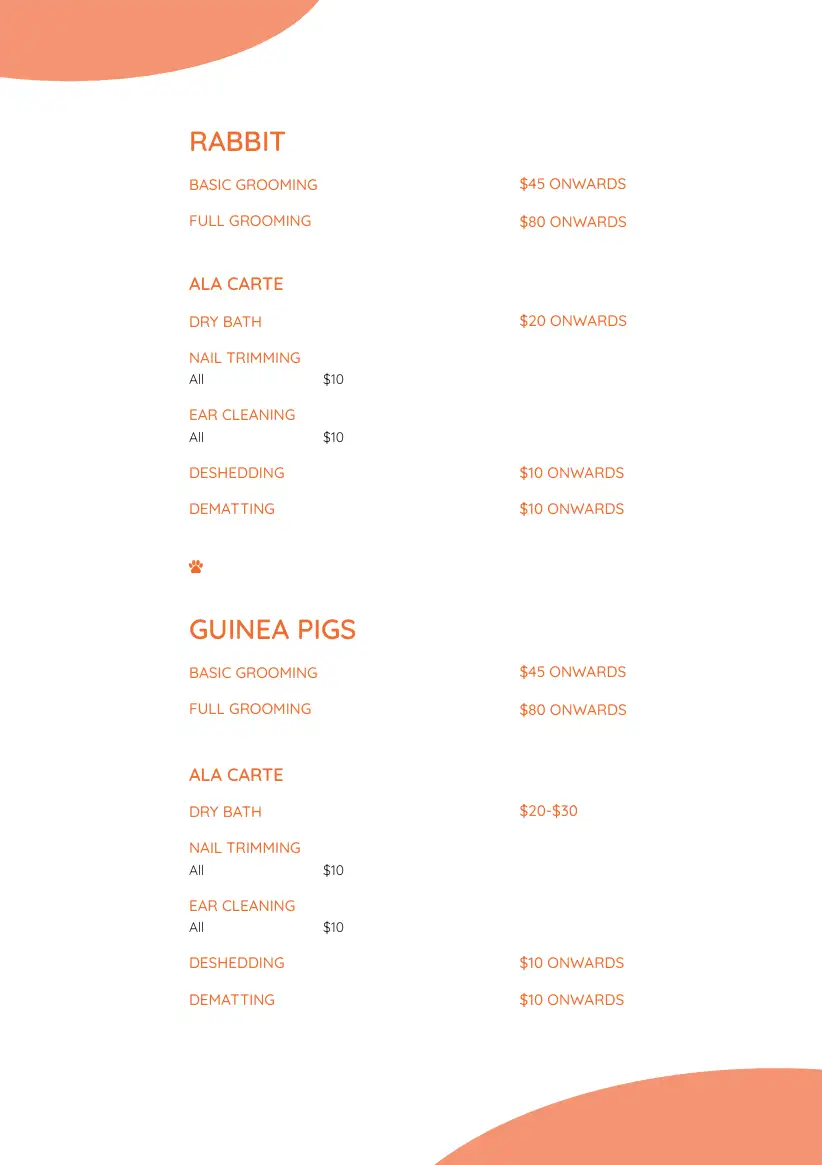 Grooming Menu 2